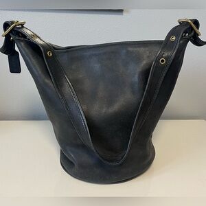 VTG Coach Duffle Feed Sac Travel Bag Weekender Purse Black Leather 4010 USA